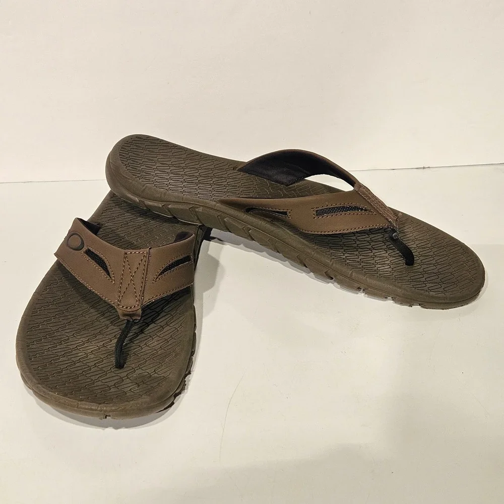 Oakley Flip Flop Sandals Mens 13 Brown Thong Logo Sport Casual